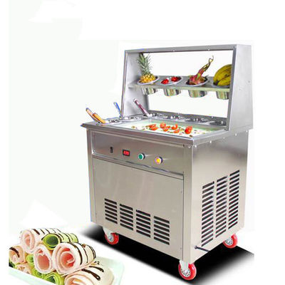 Double Pan Ice Cream Machine Fried With Freezer / Ice Cream Roller Machine Thai Stir Fry